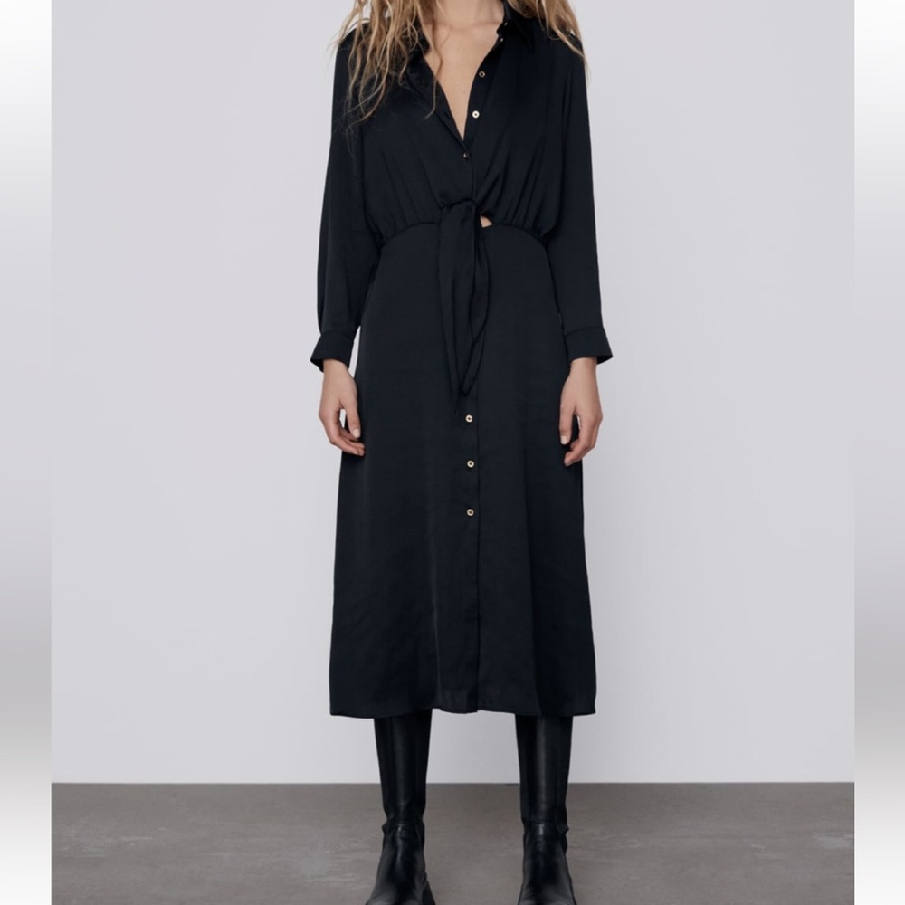 ZARA Shirtdress Satin Effect Black Small